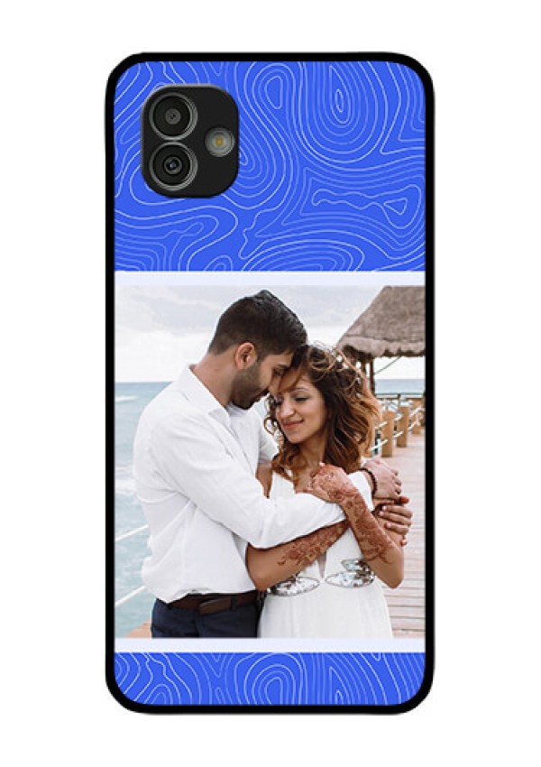 Galaxy M13 5G Custom Glass Mobile Case - Curved line art with blue and white Design