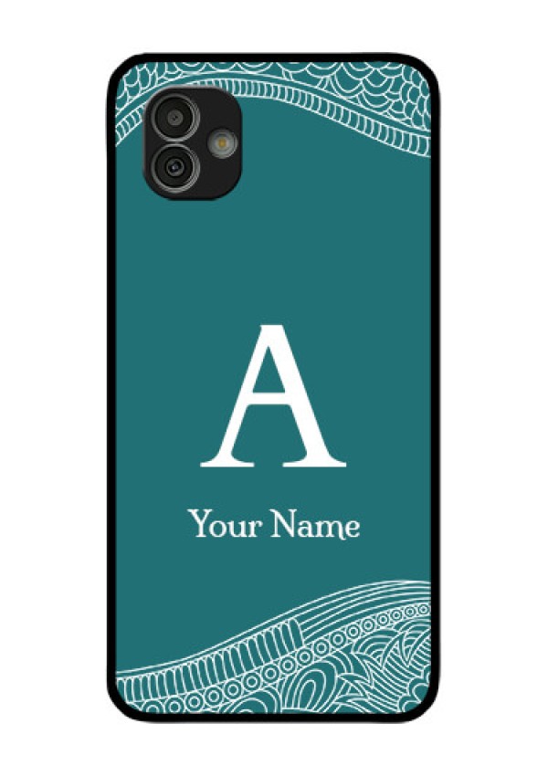 Galaxy M13 5G Personalized Glass Phone Case - line art pattern with custom name Design