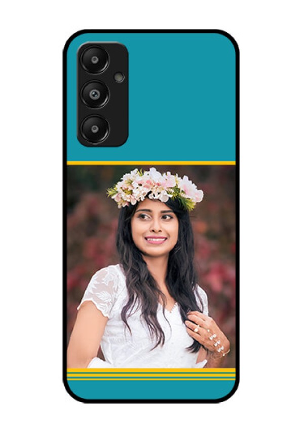 Galaxy M14 4G Custom Glass Phone Case - Yellow & Blue Design