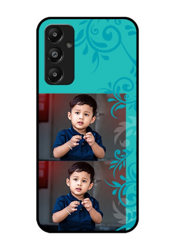 Galaxy M14 4G Custom Glass Phone Case - With Photo And Green Floral Design