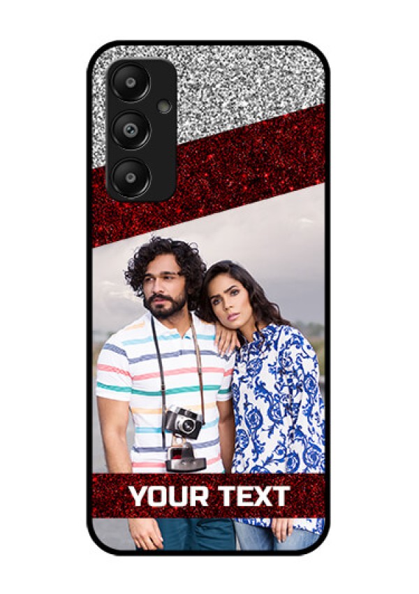 Galaxy M14 4G Custom Glass Phone Case - Image Holder With Glitter Strip Design
