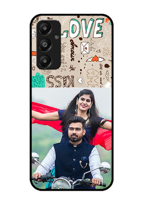 Galaxy M14 4G Custom Glass Phone Case - Love Doodle Pattern