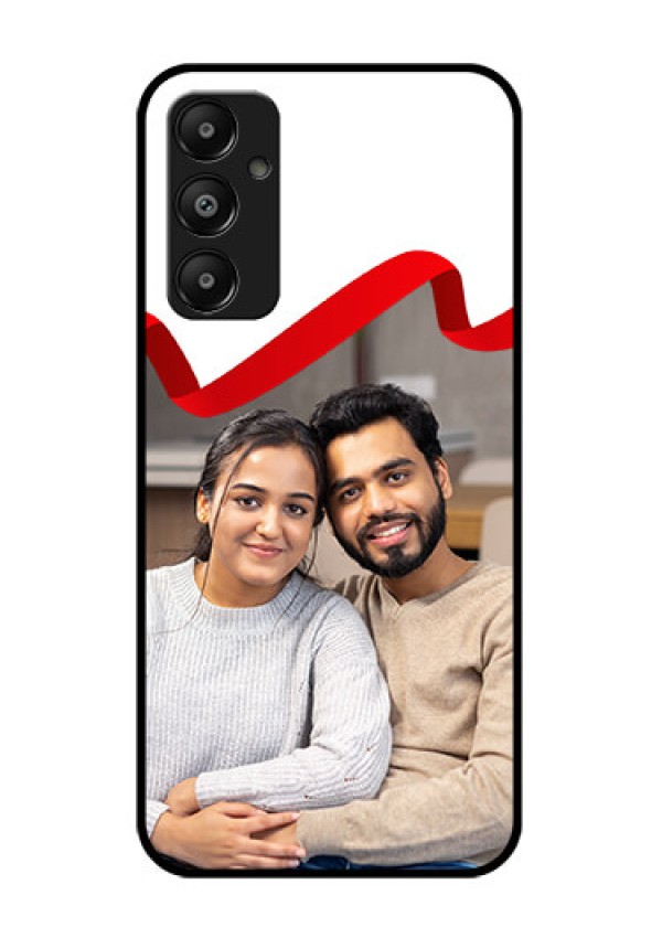 Galaxy M14 4G Custom Glass Phone Case - Red Ribbon Frame Design