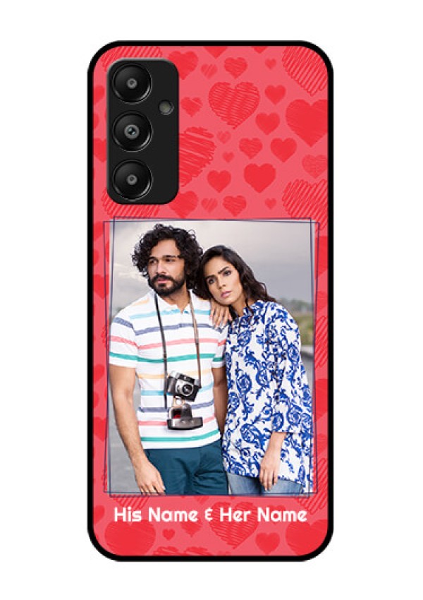 Galaxy M14 4G Custom Glass Phone Case - With Red Heart Symbols Design