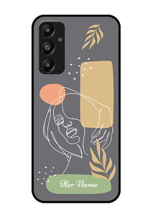Galaxy M14 4G Custom Glass Phone Case - Gazing Woman Line Art Design