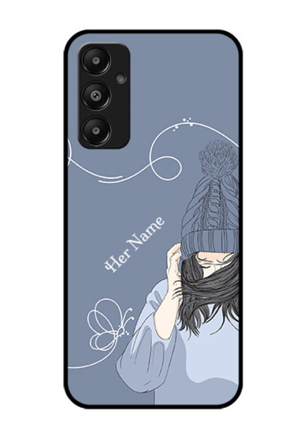 Galaxy M14 4G Custom Glass Phone Case - Girl In Winter Outfit Design