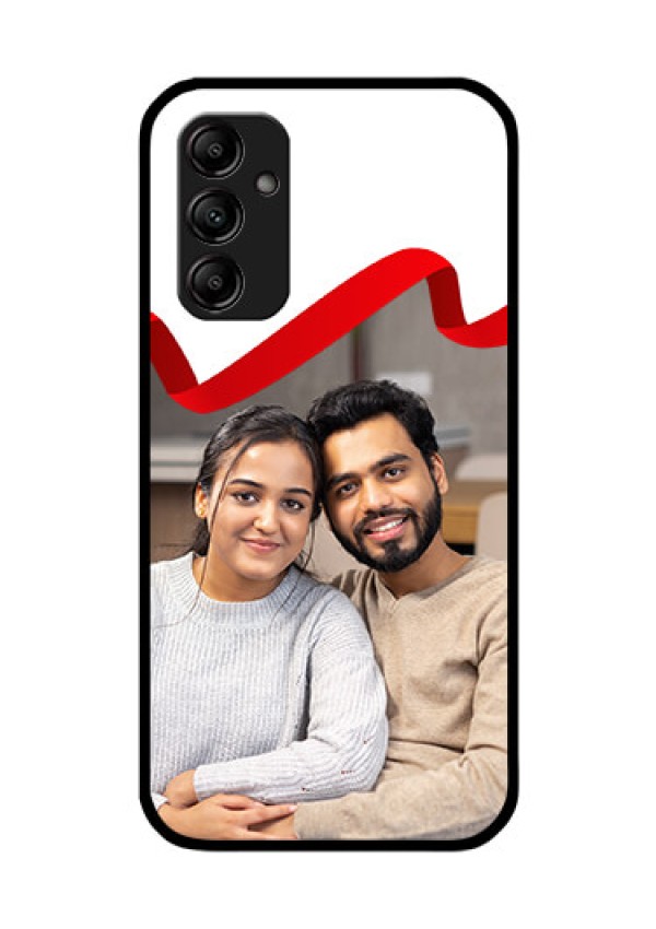 Galaxy M14 5G Photo Printing on Glass Case - Red Ribbon Frame Design