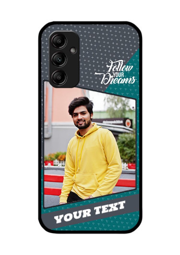 Galaxy M14 5G Personalized Glass Phone Case - Background Pattern Design with Quote