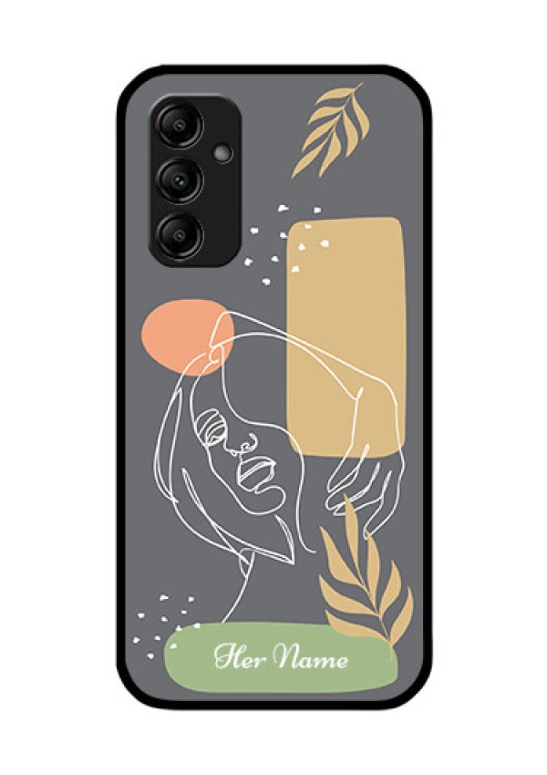 Galaxy M14 5G Custom Glass Phone Case - Gazing Woman line art Design