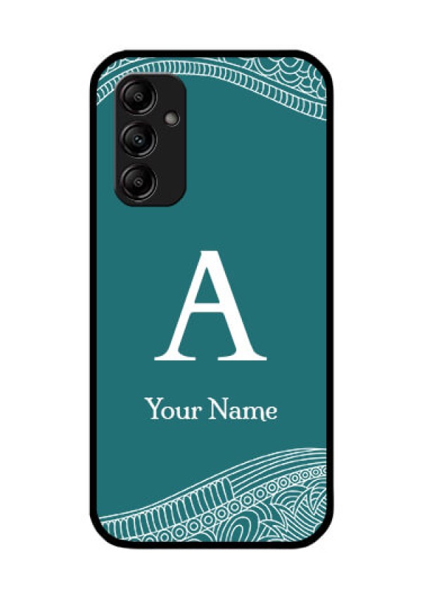 Galaxy M14 5G Personalized Glass Phone Case - line art pattern with custom name Design