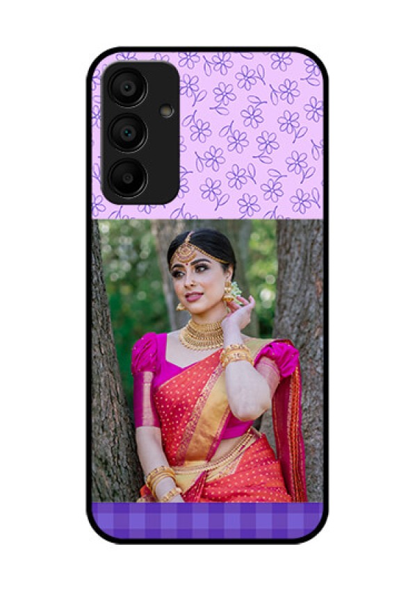 Galaxy M15 5G Custom Glass Phone Case - Purple Floral Design