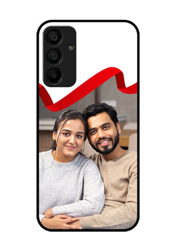 Galaxy M15 5G Custom Glass Phone Case - Red Ribbon Frame Design