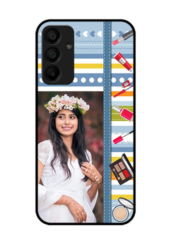 Galaxy M15 5G Custom Glass Phone Case - Makeup Icons Design