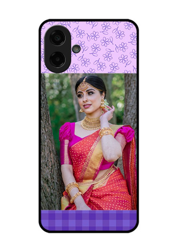 Samsung Galaxy M17e Custom Glass Phone Case - Purple Floral Design