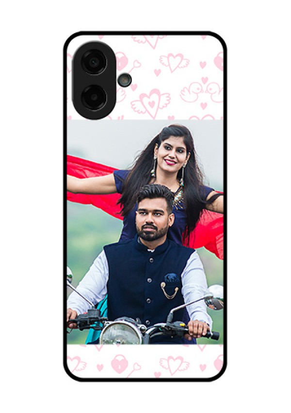 Samsung Galaxy M17e Custom Glass Phone Case - Pink Flying Heart Design