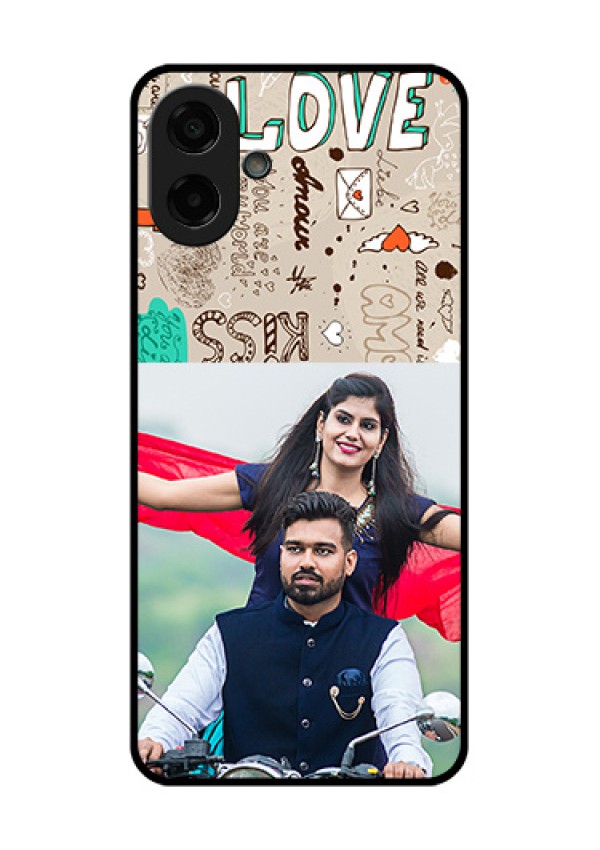 Samsung Galaxy M17e Custom Glass Phone Case - Love Doodle Pattern