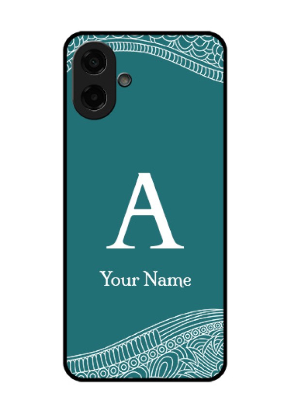 Samsung Galaxy M17e Custom Glass Phone Case - Line Art Pattern With Custom Name Design