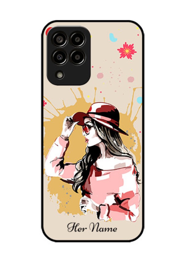 Galaxy M33 5G Photo Printing on Glass Case - Women with pink hat Design