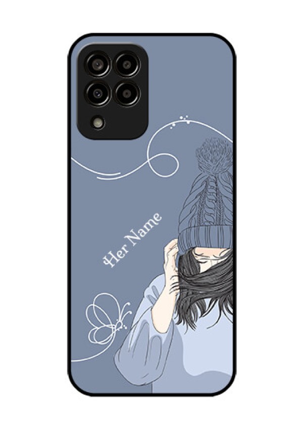 Galaxy M33 5G Custom Glass Mobile Case - Girl in winter outfit Design