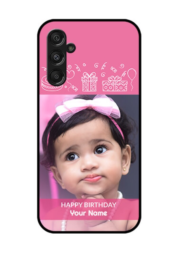 Samsung Galaxy M34 5G Photo Printing on Glass Case - with Birthday Line Art Design