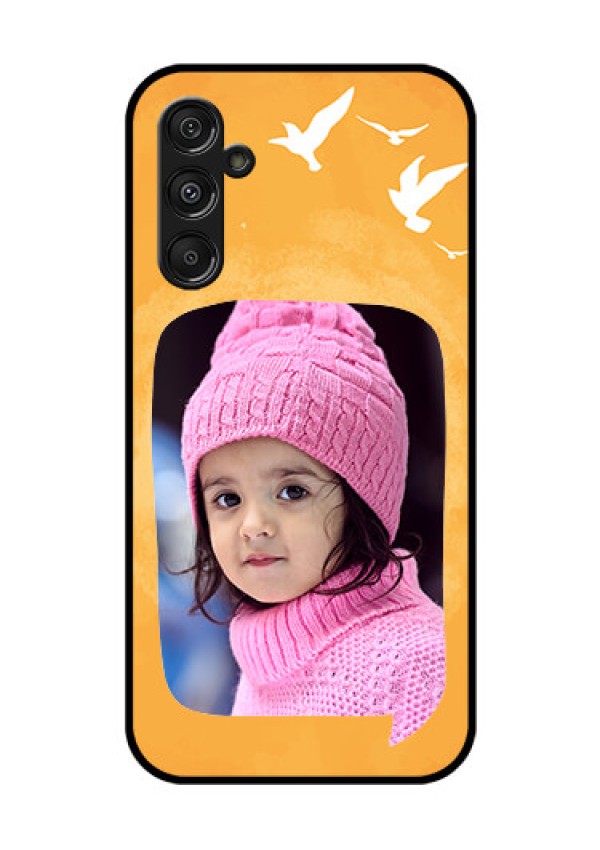 Samsung Galaxy M34 5G Personalized Glass Phone Case - Water Color Design with Bird Icons