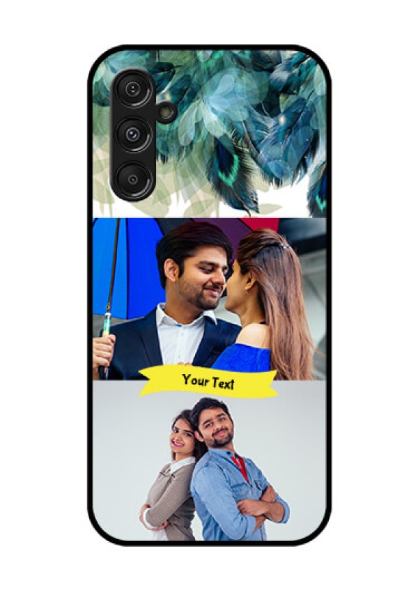 Samsung Galaxy M34 5G Personalized Glass Phone Case - Image with Boho Peacock Feather Design