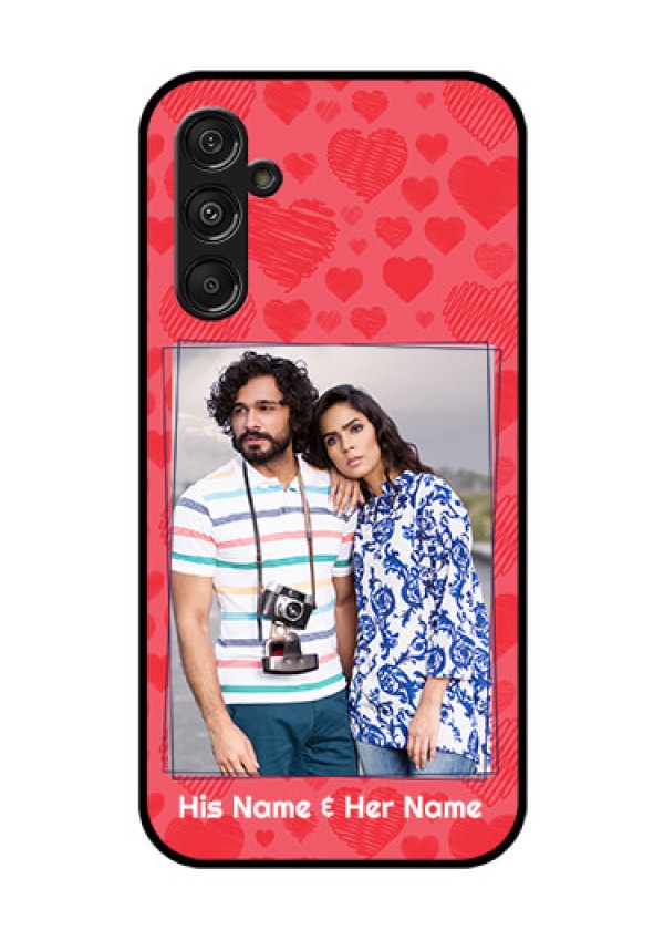 Samsung Galaxy M34 5G Photo Printing on Glass Case - with Red Heart Symbols Design