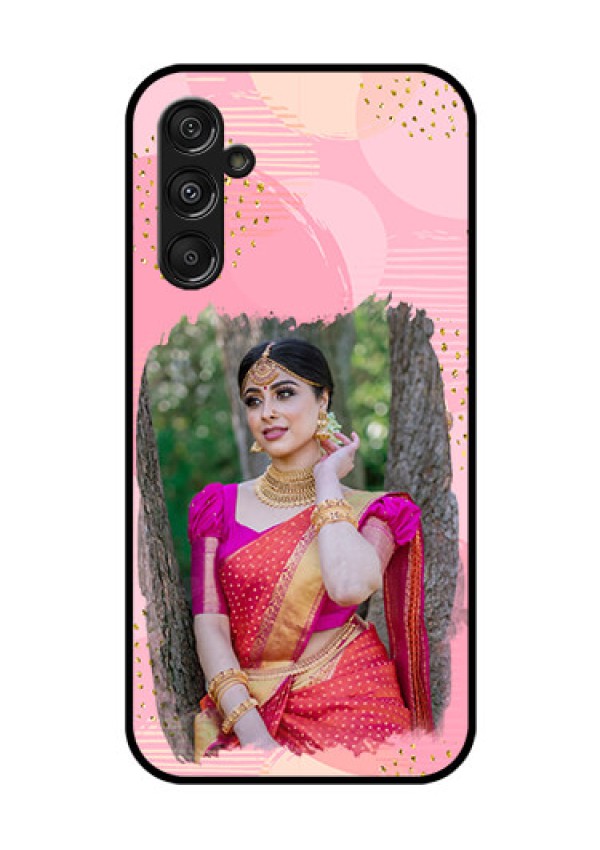 Samsung Galaxy M34 5G Personalized Glass Phone Case - Gold Glitter Splash Design
