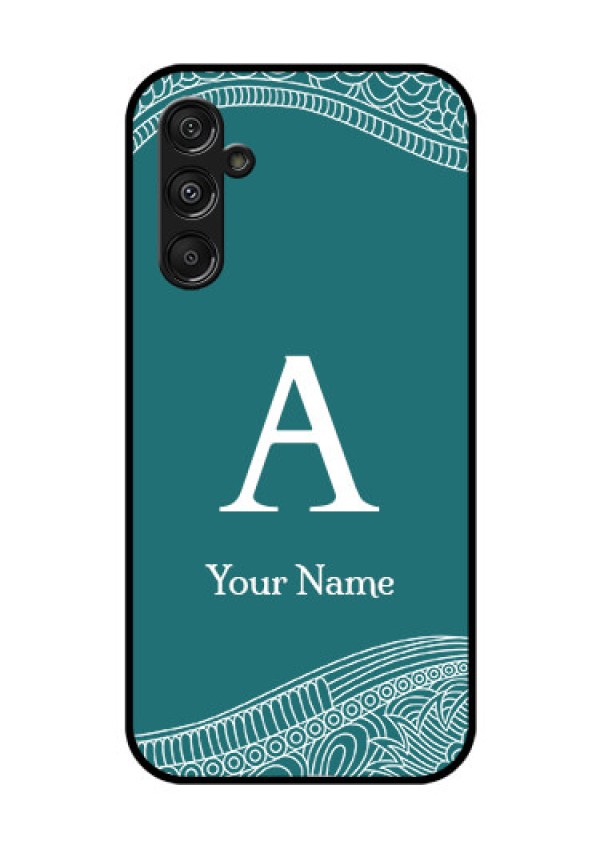 Samsung Galaxy M34 5G Personalized Glass Phone Case - line art pattern with custom name Design