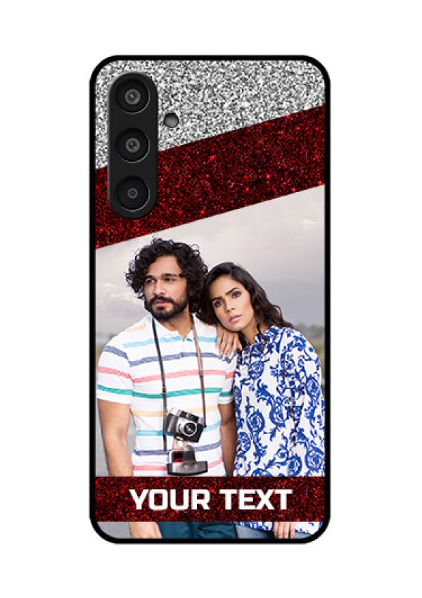 Samsung Galaxy M35 5G Custom Glass Phone CaseImage Holder With Glitter Strip Design
