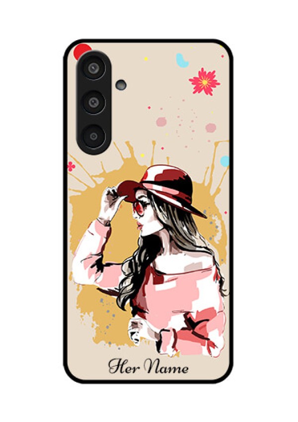 Samsung Galaxy M35 5G Custom Glass Phone CaseWomen With Pink Hat Design