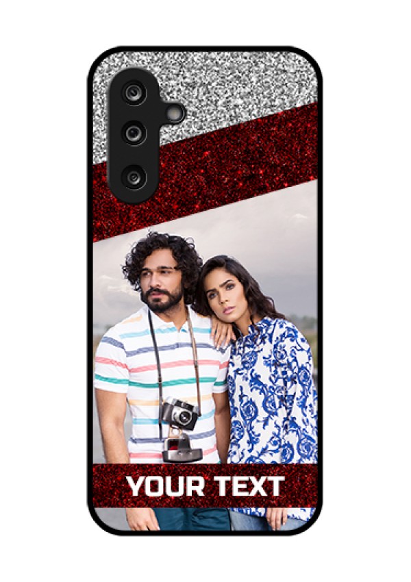Samsung Galaxy M36 5G Custom Glass Phone Case - Image Holder With Glitter Strip Design