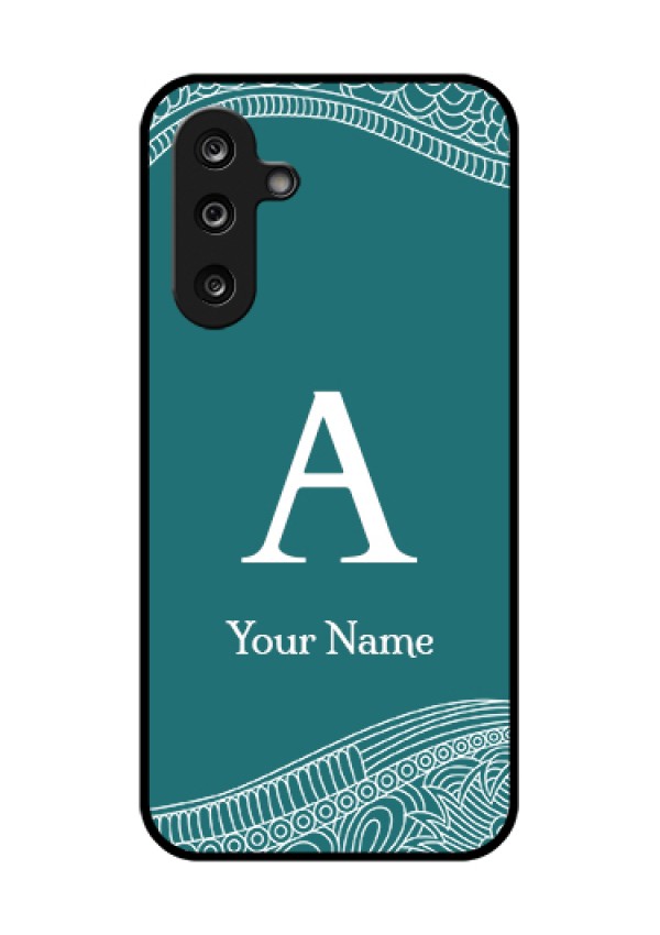 Samsung Galaxy M36 5G Custom Glass Phone Case - Line Art Pattern With Custom Name Design