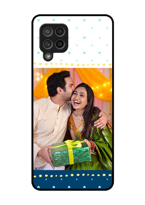 Galaxy M42 5G Personalized Glass Phone Case - White and Blue Abstract Design