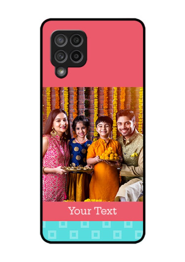 Galaxy M42 5G Personalized Glass Phone Case - Peach & Blue Color Design