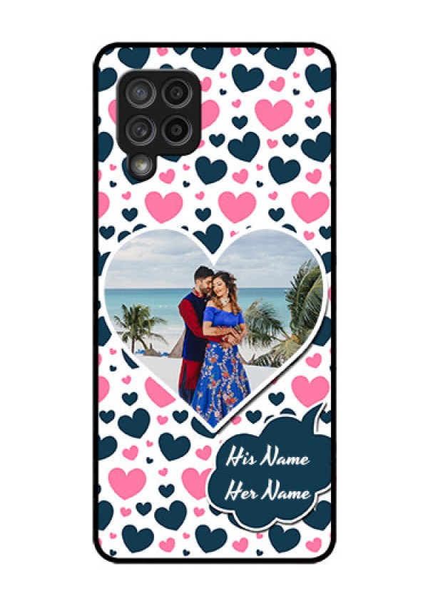 Galaxy M42 5G Custom Glass Phone Case - Pink & Blue Heart Design
