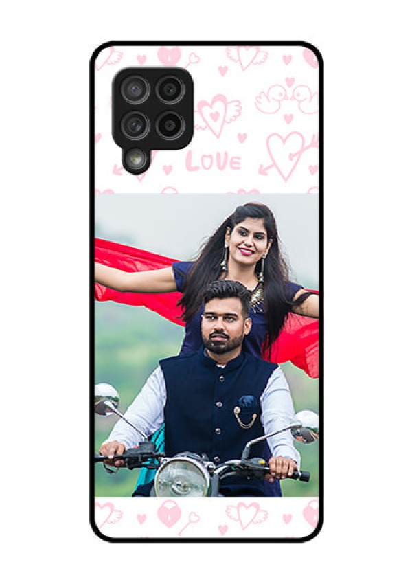Galaxy M42 5G Custom Glass Mobile Case - Pink Flying Heart Design