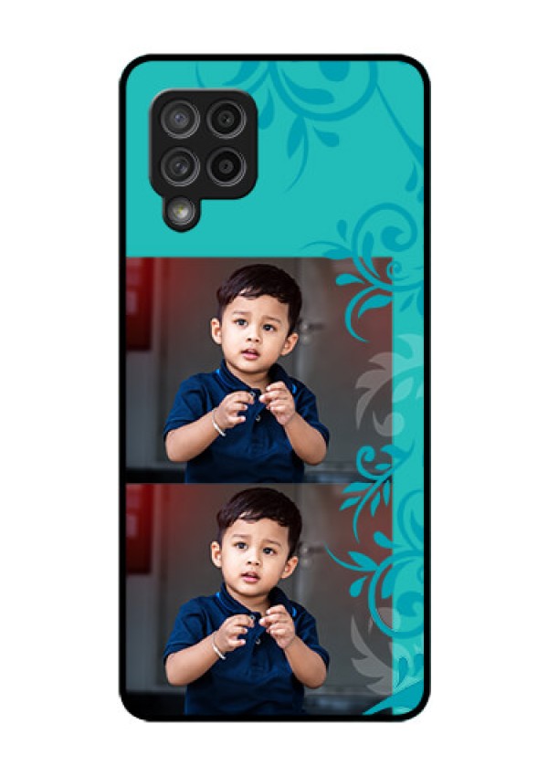 Galaxy M42 5G Personalized Glass Phone Case - with Photo and Green Floral Design 