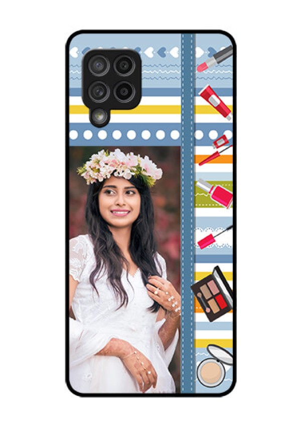 Galaxy M42 5G Personalized Glass Phone Case - Makeup Icons Design