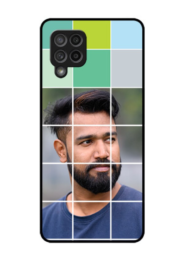 Galaxy M42 5G Photo Printing on Glass Case - with white box pattern 
