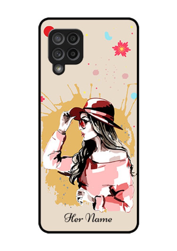 Galaxy M42 5G Photo Printing on Glass Case - Women with pink hat Design