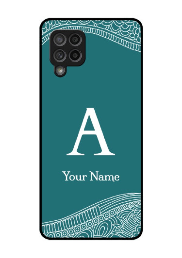 Galaxy M42 5G Personalized Glass Phone Case - line art pattern with custom name Design