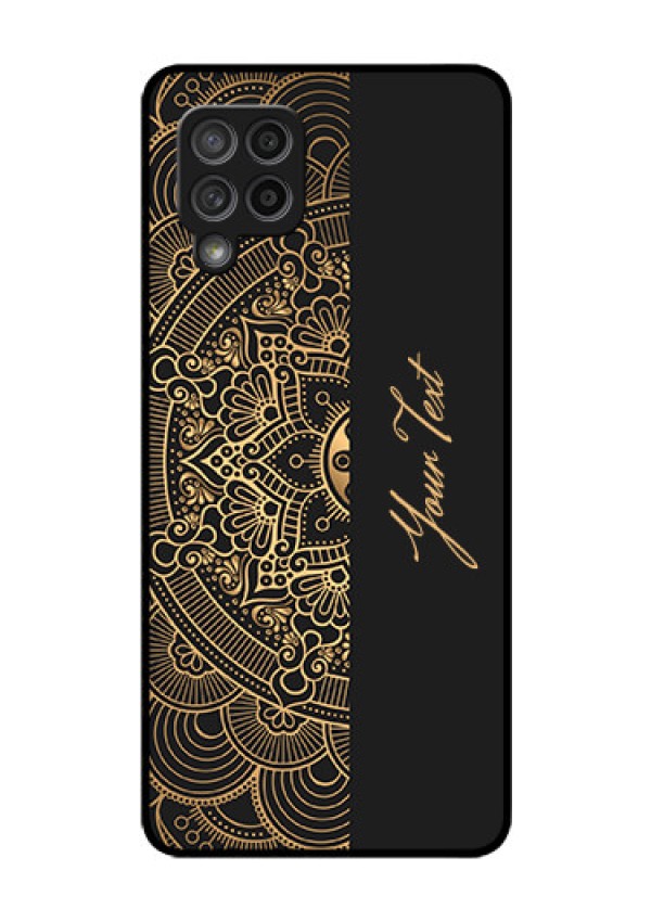 Galaxy M42 5G Photo Printing on Glass Case - Mandala art with custom text Design