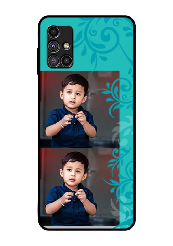 Galaxy M51 Personalized Glass Phone Case  - with Photo and Green Floral Design 