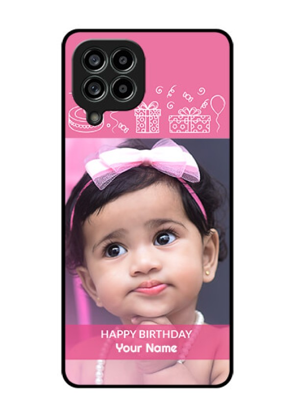 Galaxy M53 5G Photo Printing on Glass Case - with Birthday Line Art Design