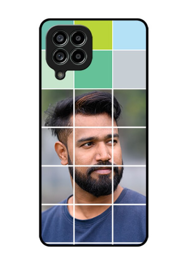 Galaxy M53 5G Photo Printing on Glass Case - with white box pattern