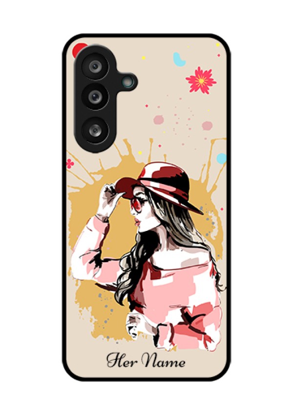 Samsung Galaxy M56 5G Custom Glass Phone Case - Women With Pink Hat Design