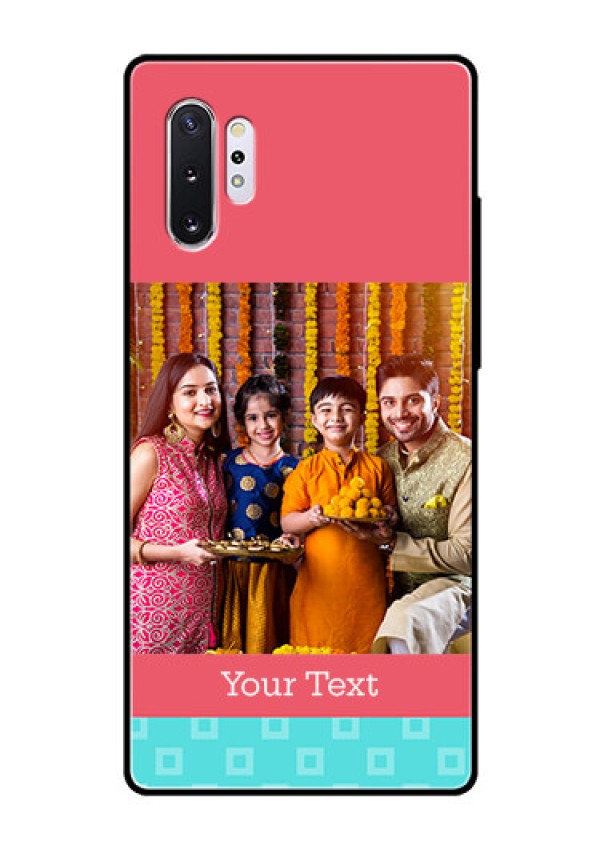 Samsung Galaxy Note 10 Plus Personalized Glass Phone Case  - Peach & Blue Color Design