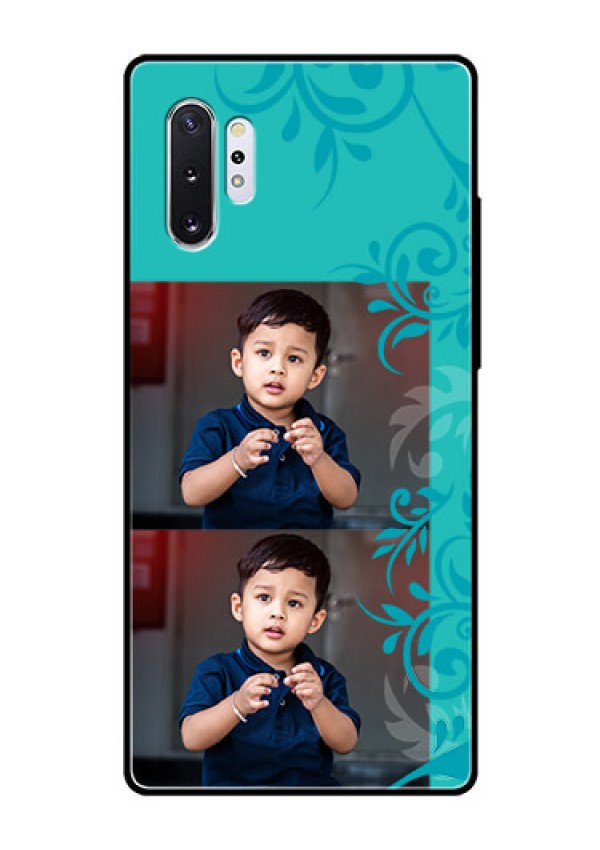 Samsung Galaxy Note 10 Plus Personalized Glass Phone Case  - with Photo and Green Floral Design 