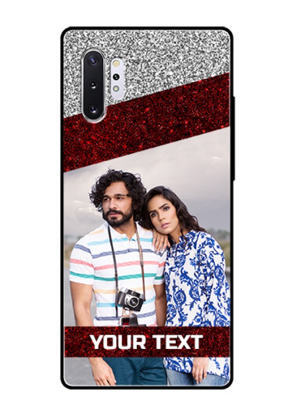 Samsung Galaxy Note 10 Plus Personalized Glass Phone Case  - Image Holder with Glitter Strip Design